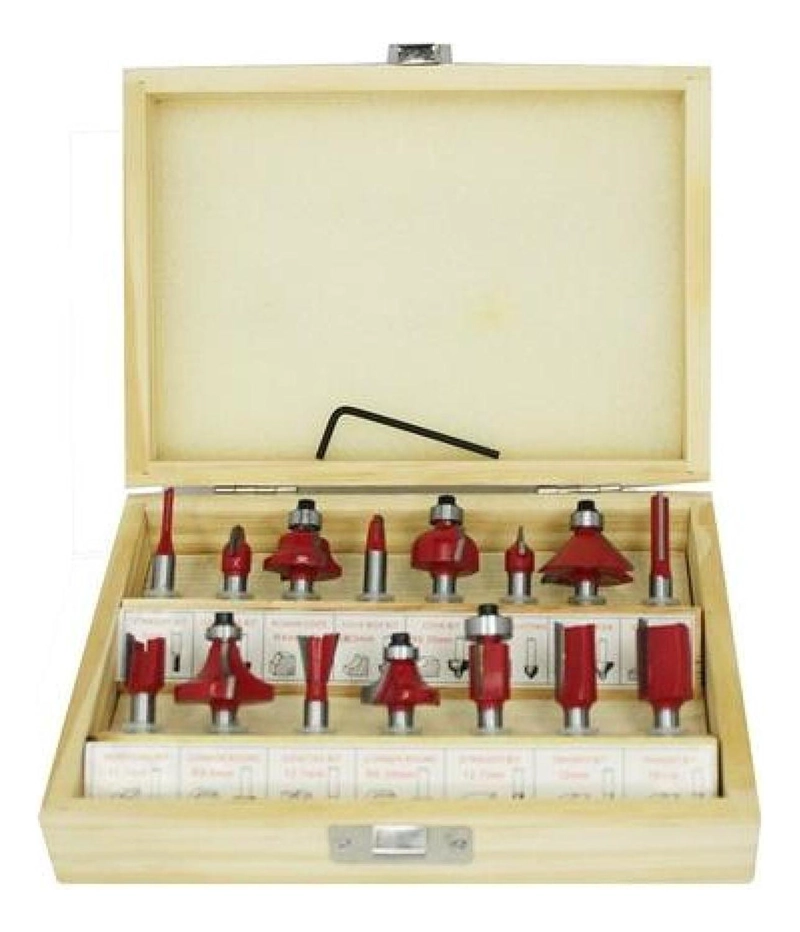 JUEGO DE 15 BROCAS FRESAS MADERA ROUTER 1/4 CORTE DESBASTE - 1