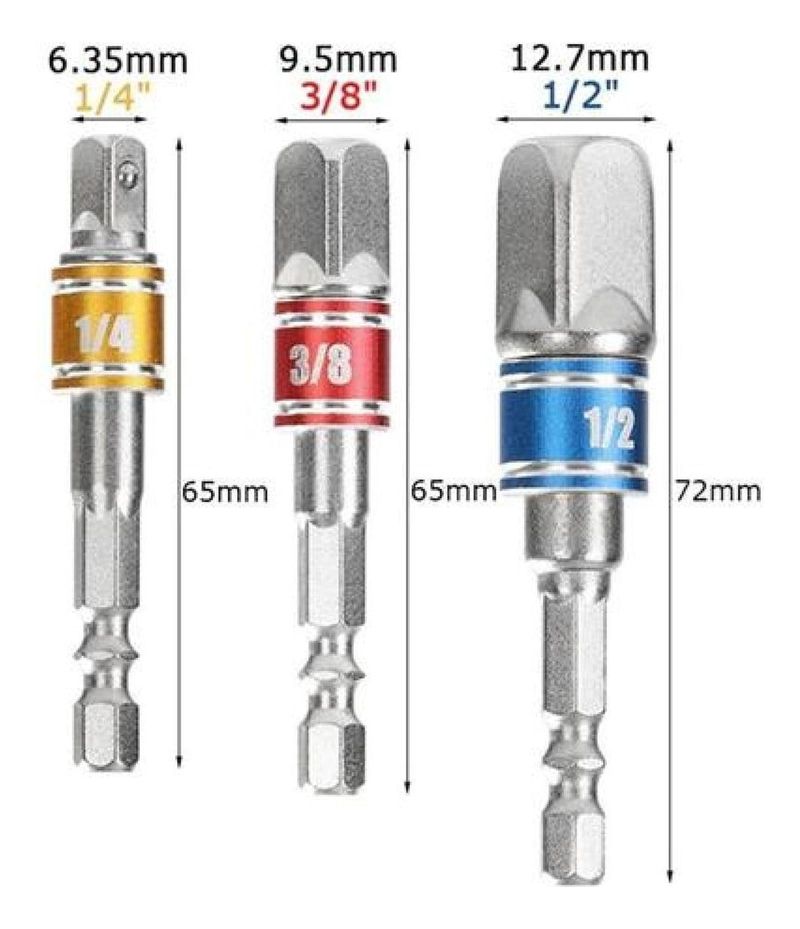SET 3 ADAPTADORES DE DADOS TALADRO EXTENSIÓN 1/4 3/8 1/2 - 2