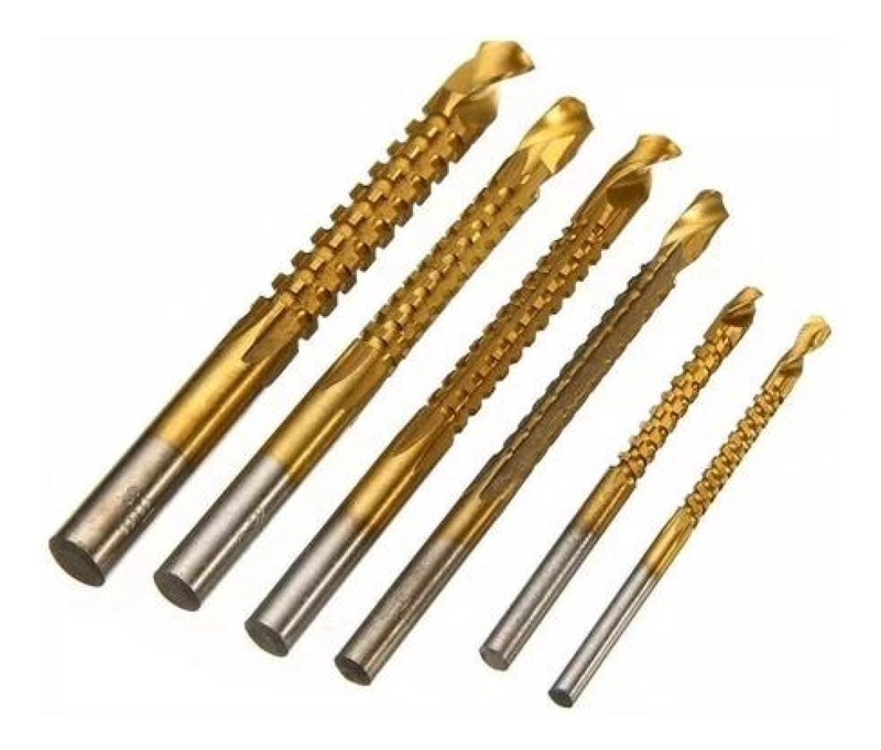 JUEGO 6 PCS BROCAS DE CORTE Y PERFORACION HSS FRESADORA TUPI - 1