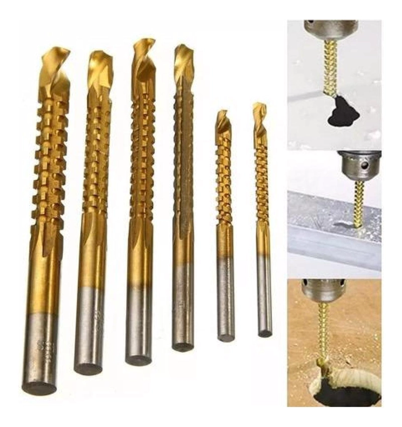 JUEGO 6 PCS BROCAS DE CORTE Y PERFORACION HSS FRESADORA TUPI - 2