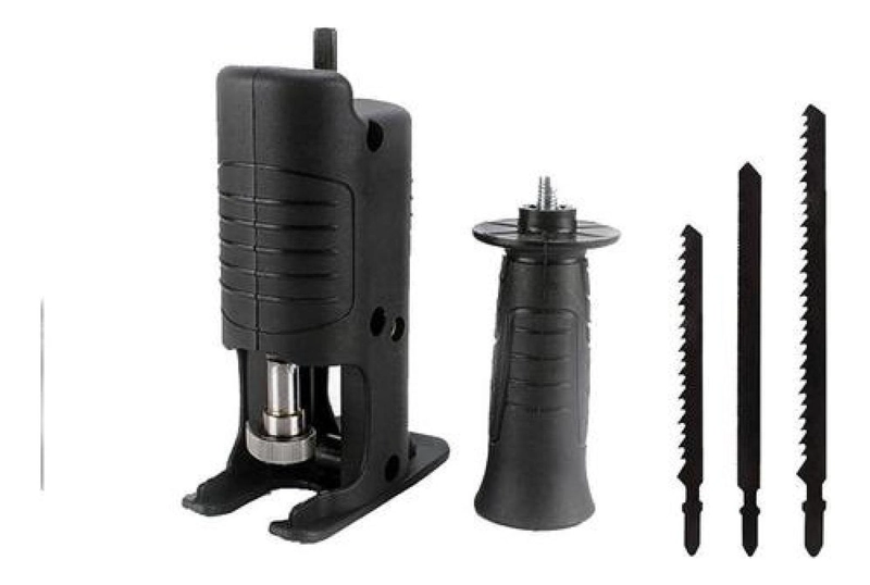 ADAPTADOR DE SIERRA PARA TALADRO + 3 HOJAS MADERA METAL PVC NEGRO - 2