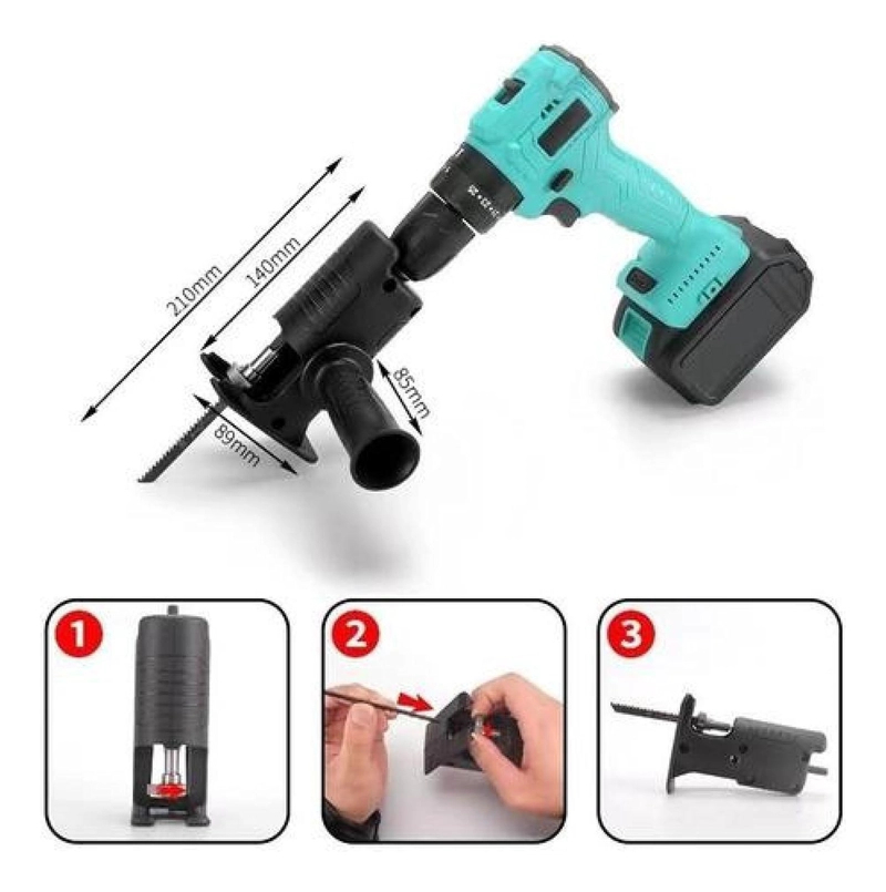 ADAPTADOR DE SIERRA PARA TALADRO + 3 HOJAS MADERA METAL PVC NEGRO - 4