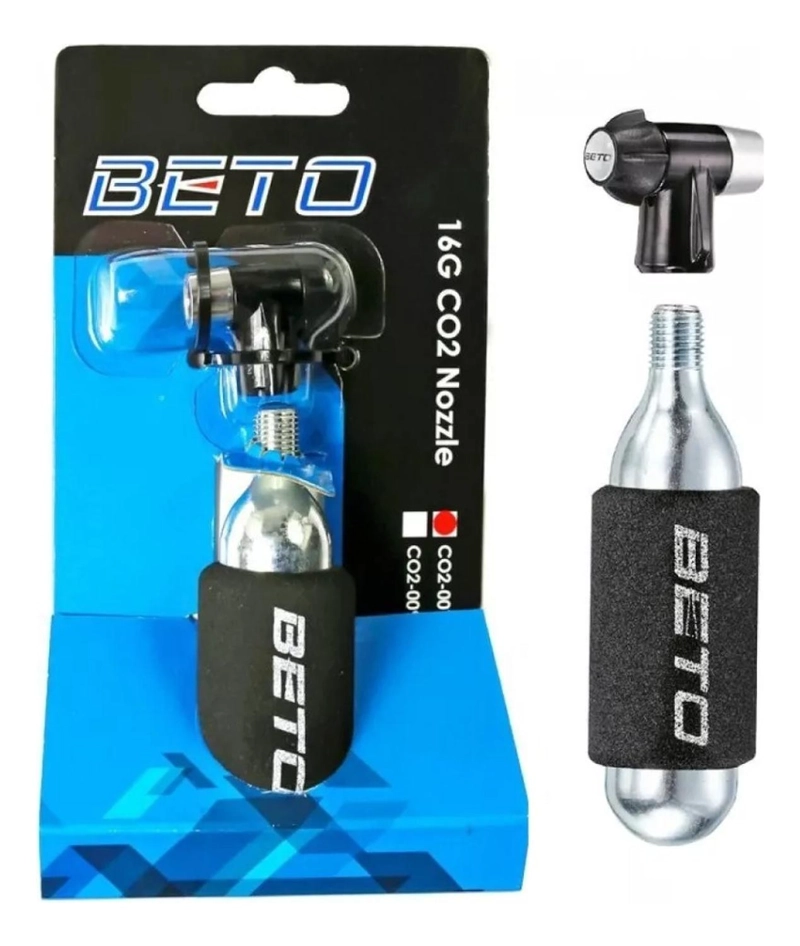 BOMBIN BETO + CARTUCHO CO2 16G VALVULA AUTO Y FRANCESA NEGRO - 1