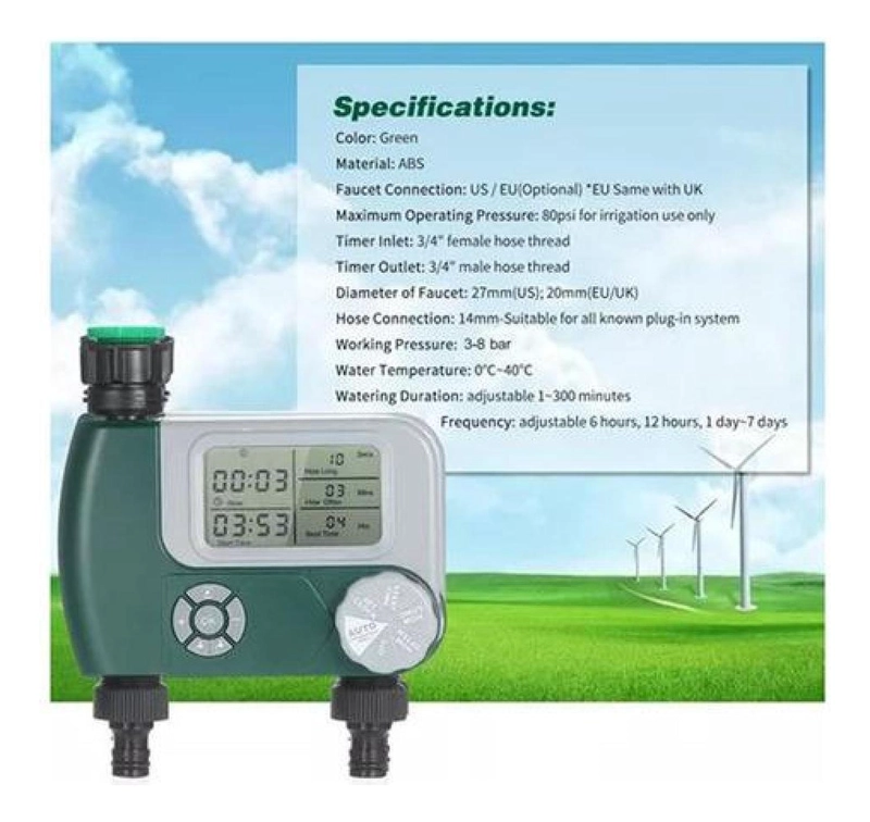 PROGRAMADOR RIEGO AUTOMÁTICO TIMER JARDÍN 2 SALIDAS - 7