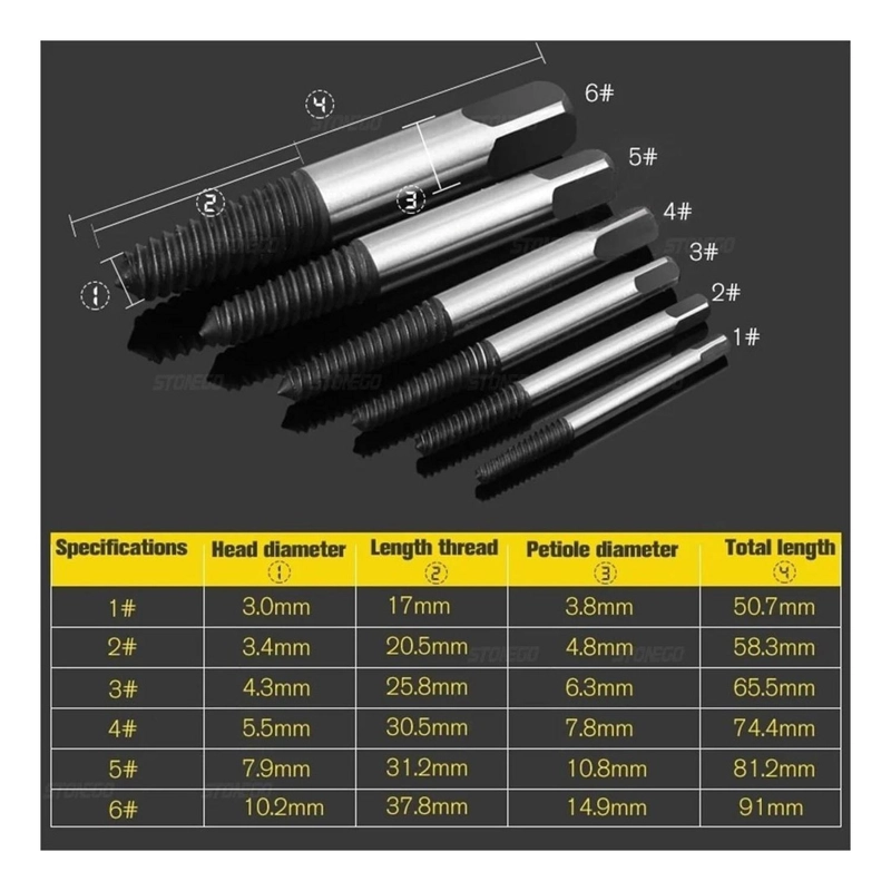 SET HERRAMIENTAS EXTRACTOR 6 PIEZAS TORNILLOS PERNOS DAÑADOS ROTOS - 5