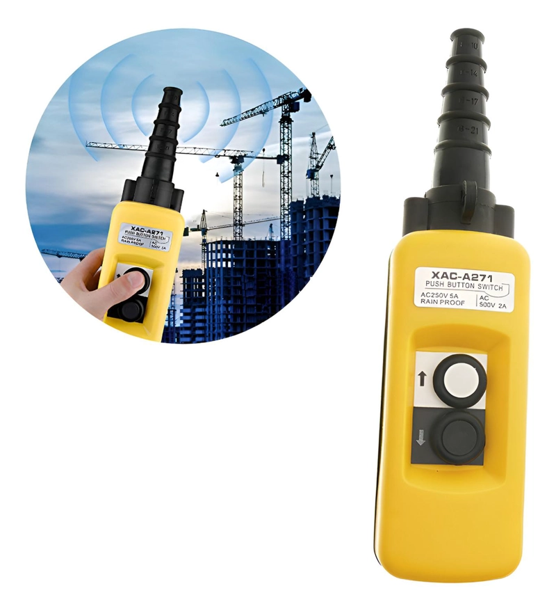 BOTONERA SWITCH PUENTE GRUA DOS BOTONES COLGANTE SUBIR BAJAR AMARILLO - 1