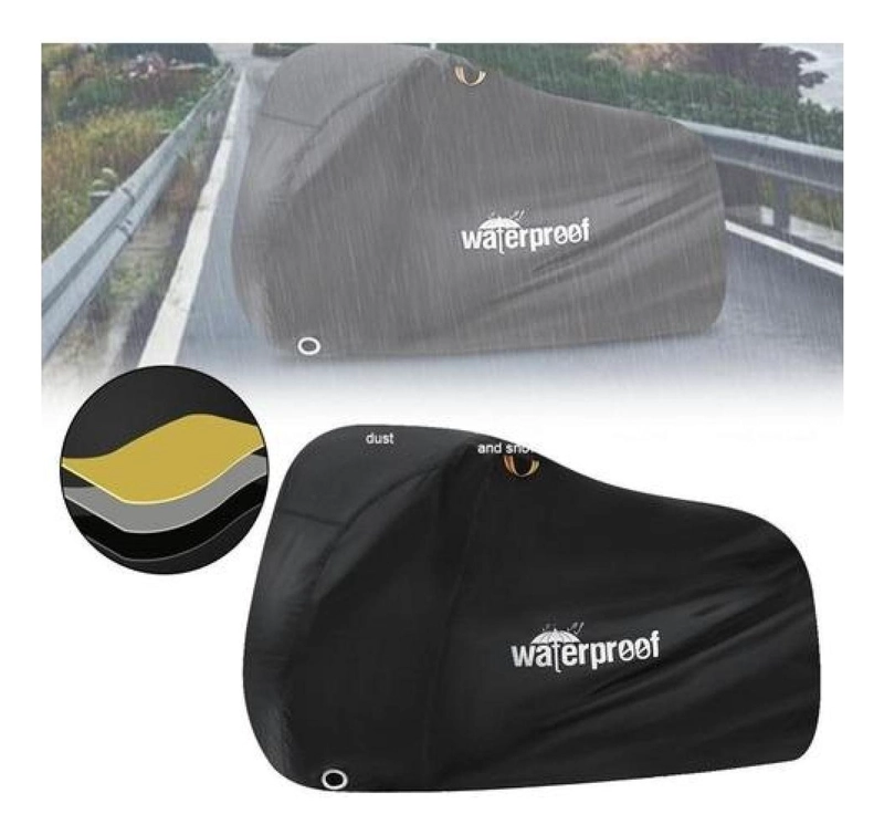 FUNDA DE BICICLETA Y MOTO CON ELASTICOS Y CORREA IMPERMEABLE - NEGRO - 3