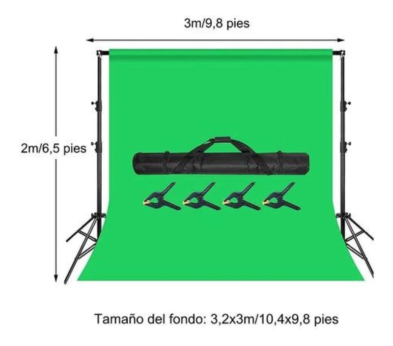 SET FONDO CHROMA VERDE 2X3 METROS + TRIPODES + BOLSO, TELON - LISA - NO APLICA - 4