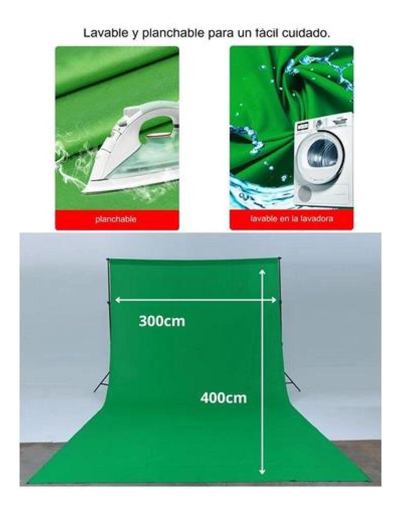 SET FONDO CHROMA VERDE 2X3 METROS + TRIPODES + BOLSO, TELON - LISA - NO APLICA - 7