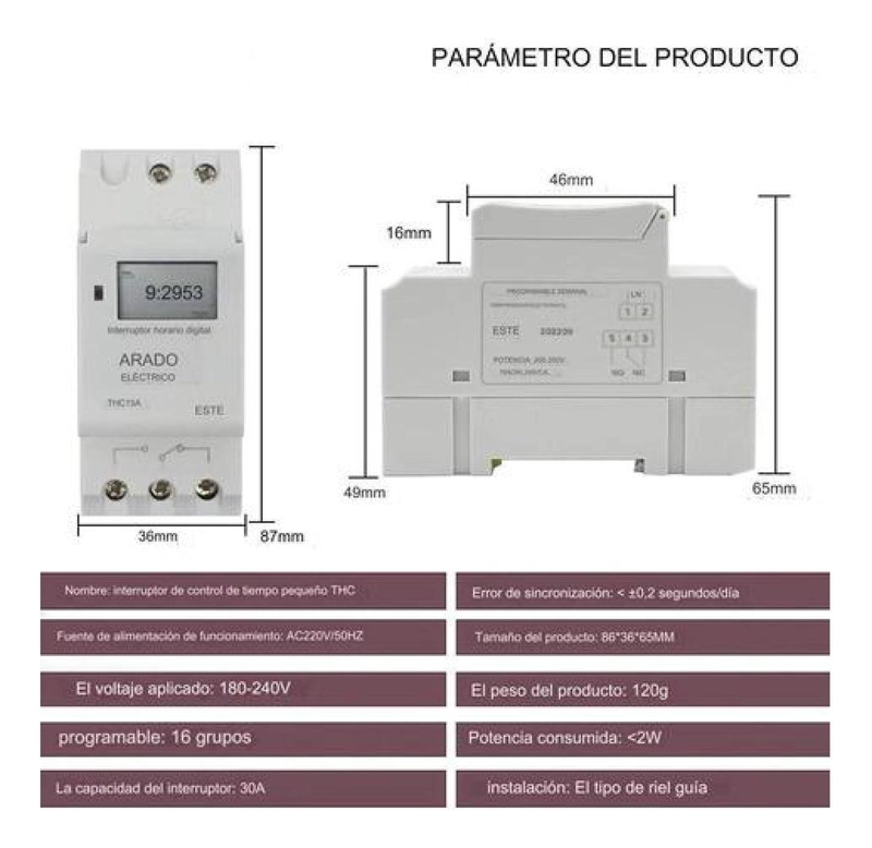 TIMER DIN AUTOMATICO PROGRAMABLE DIGITAL TEMPORIZADOR 220V - 4