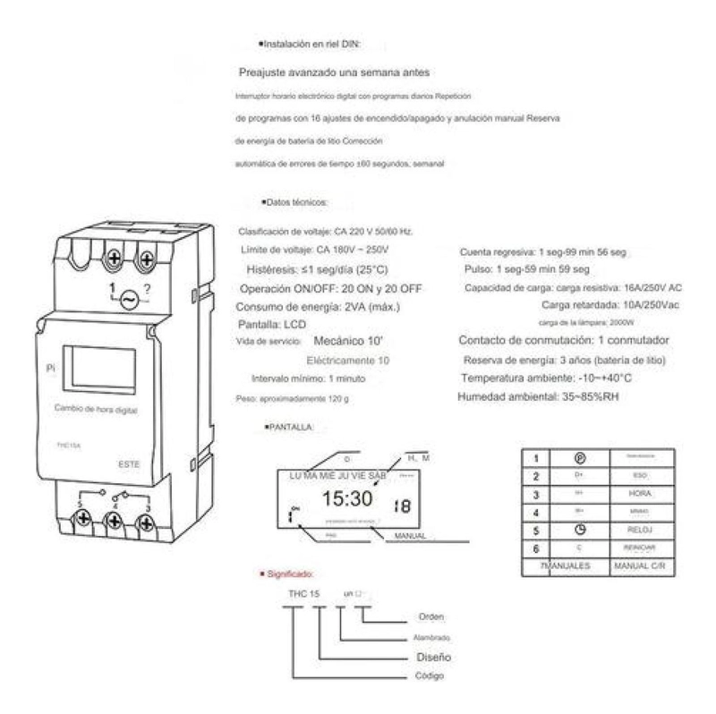 TIMER DIN AUTOMATICO PROGRAMABLE DIGITAL TEMPORIZADOR 220V - 5