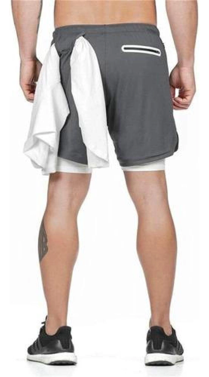 SHORT HOMBRE ALGODÓN / LYCRA GIMNASIO CON CALZA Y BOLSILLO PARA CELULAR - 1