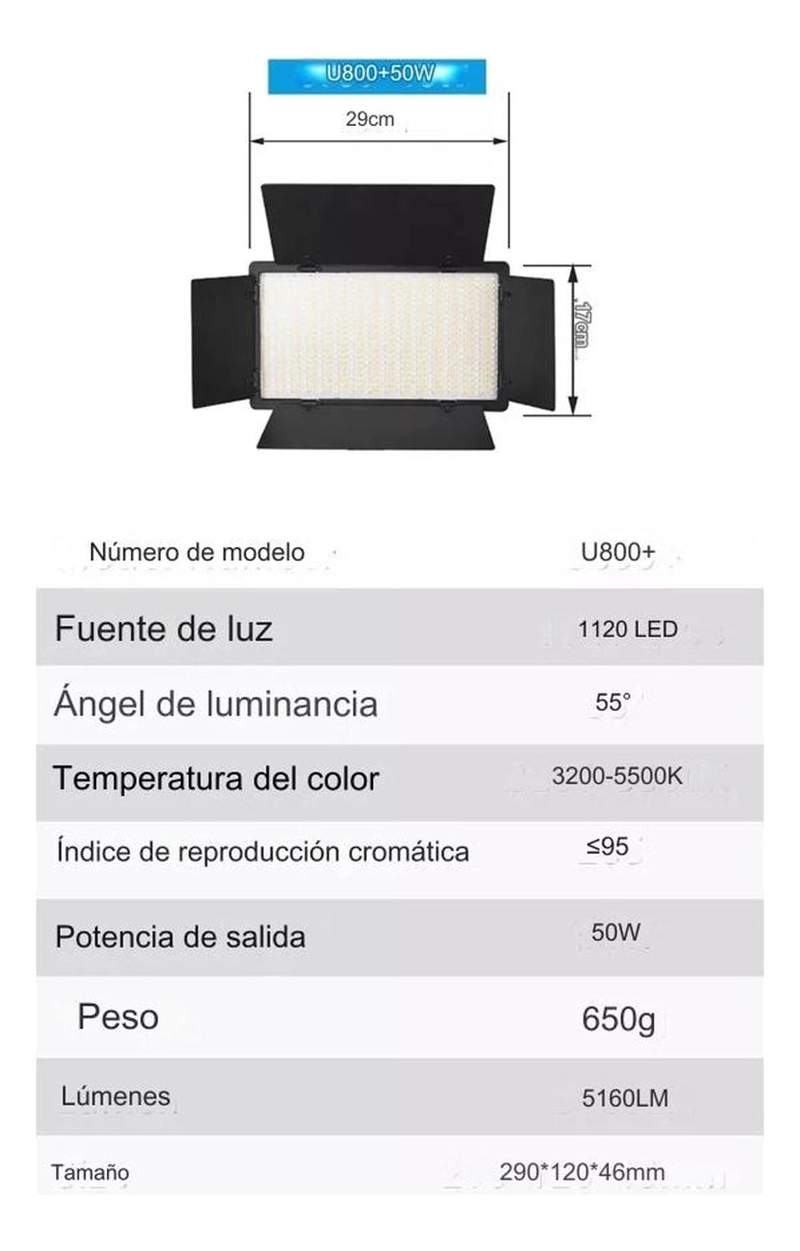 POTENTE PANEL LUZ LED U800 + 2 BATERIAS + TRIPODE FOTOGRAFIA - 8