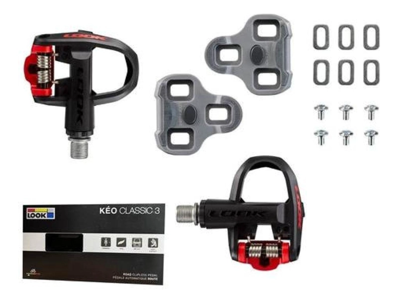 PEDALES LOOK KE O CLASSIC 3 + CALAS KE O GRIP RUTA BICICLETA NEGRO/ROJO - 1