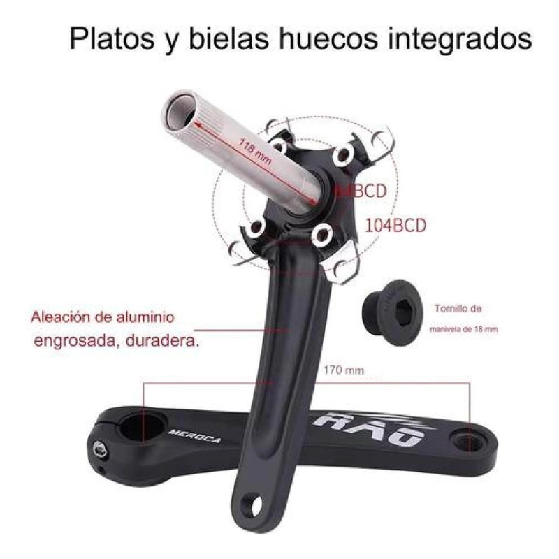 JUEGO VOLANTE PLATO BIELAS 170MM MOTOR BICICLETA MTB - 3