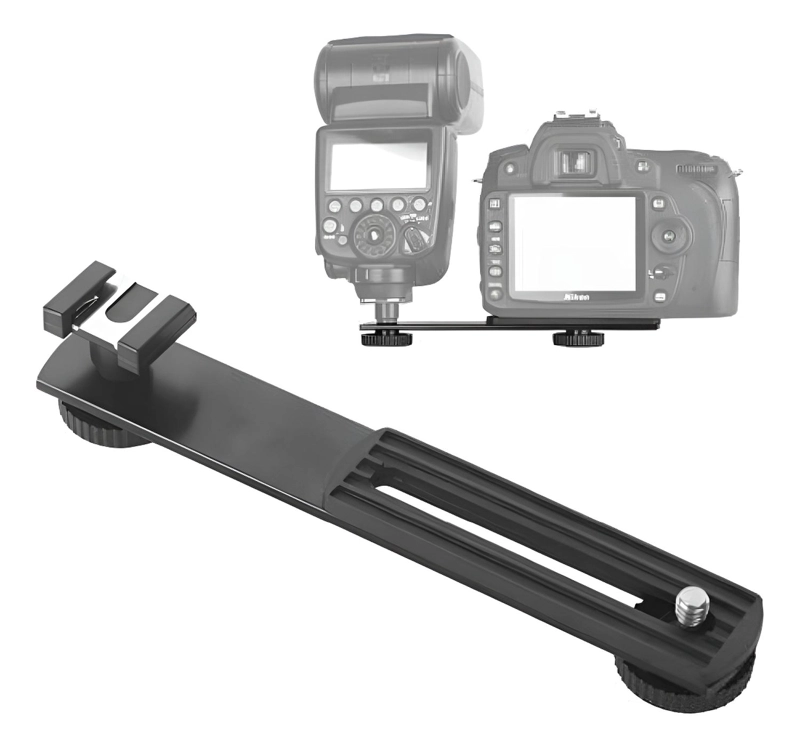 PLACA UNIVERSAL DOBLE ZAPATA CÁMARA DSLR ROSCA 1/4 MICRÓFONO - 1
