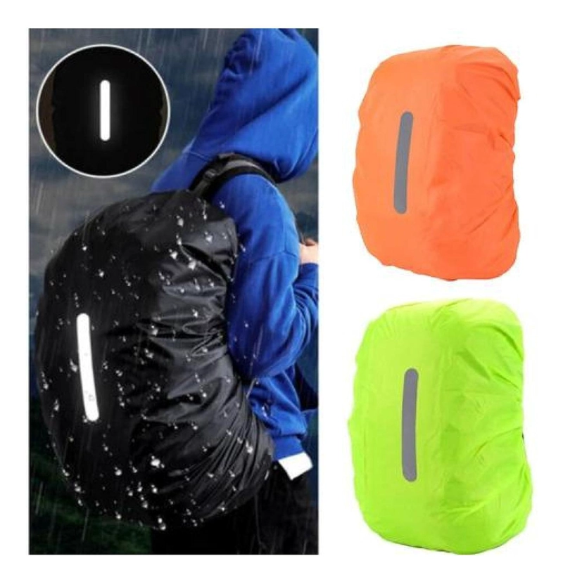 FUNDA CUBRE MOCHILA IMPERMEABLE REFLECTANTE 8-17 LITROS VERDE TAMAÑO XS LISA CON REFLECTANTE - 3