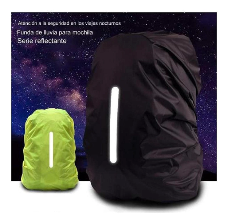 FUNDA CUBRE MOCHILA IMPERMEABLE REFLECTANTE 8-17 LITROS VERDE TAMAÑO XS LISA CON REFLECTANTE - 5