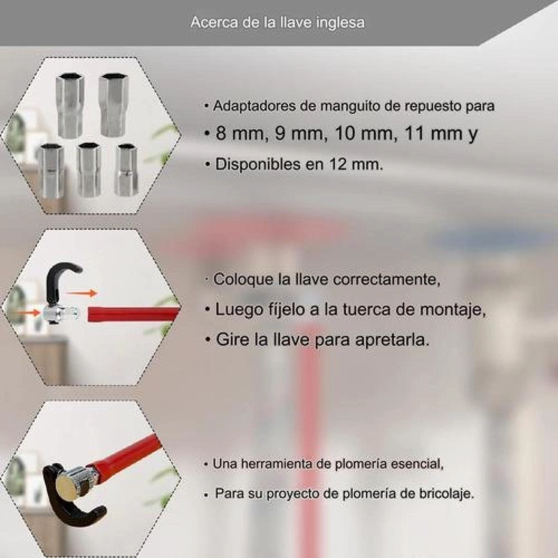 LLAVE AJUSTABLE PARA GRIFOS Y LAVAMANOS GASFITER LAVAPLATOS - 5