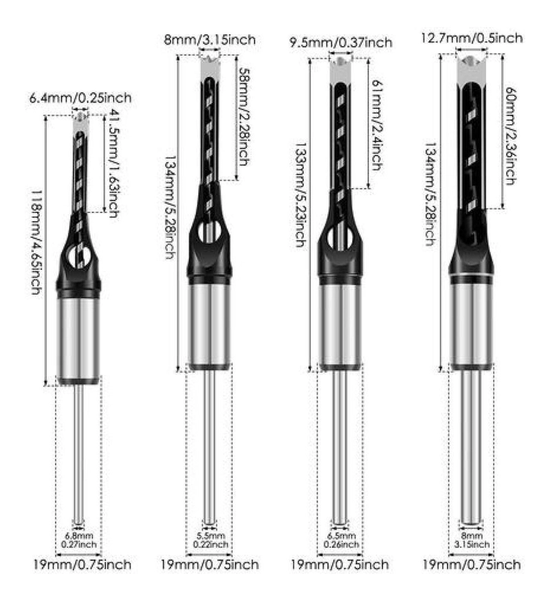 SET DE BROCAS PARA AGUJEROS CUADRADOS + ADAPTADOR DE TALADRO - 8