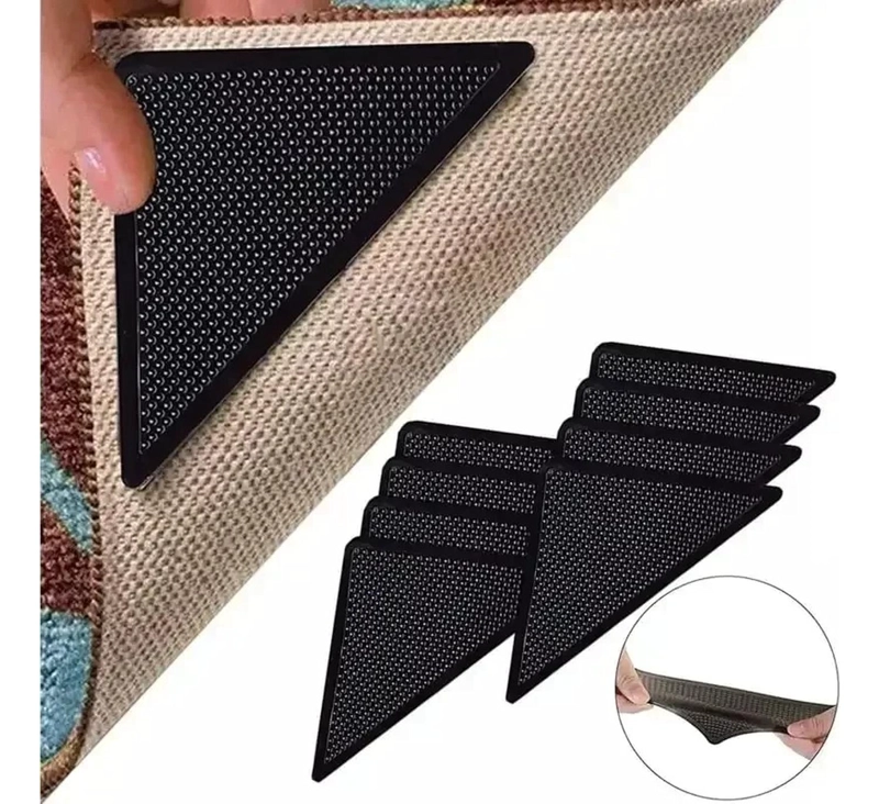 SUJETADORES ANTIDESLIZANTES ALFOMBRA REUTILIZABLES 4PCS NEGRO ANTIDESLIZANTE TRIANGULAR - 1