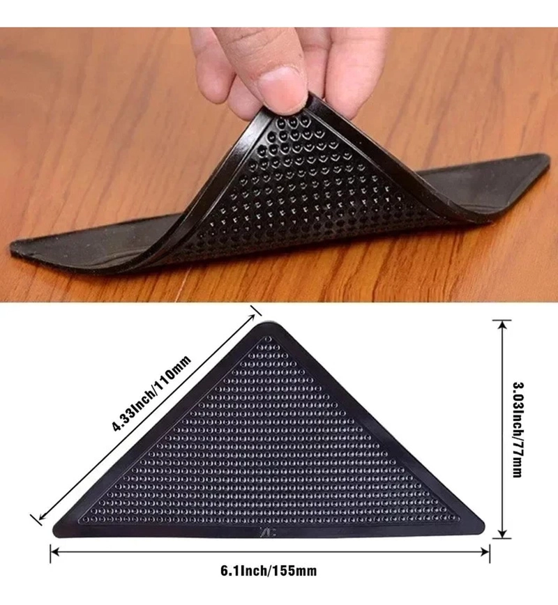 SUJETADORES ANTIDESLIZANTES ALFOMBRA REUTILIZABLES 4PCS NEGRO ANTIDESLIZANTE TRIANGULAR - 2
