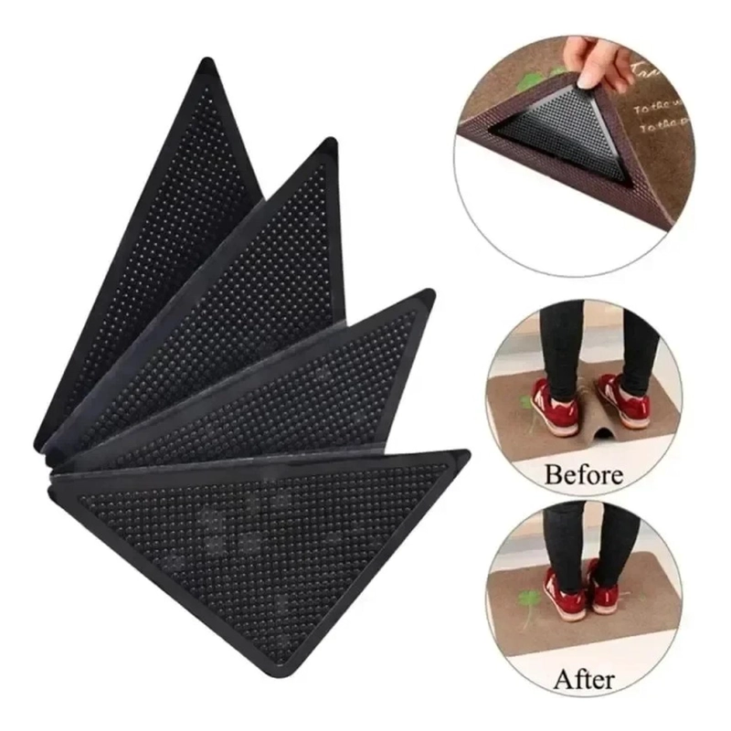 SUJETADORES ANTIDESLIZANTES ALFOMBRA REUTILIZABLES 4PCS NEGRO ANTIDESLIZANTE TRIANGULAR - 6
