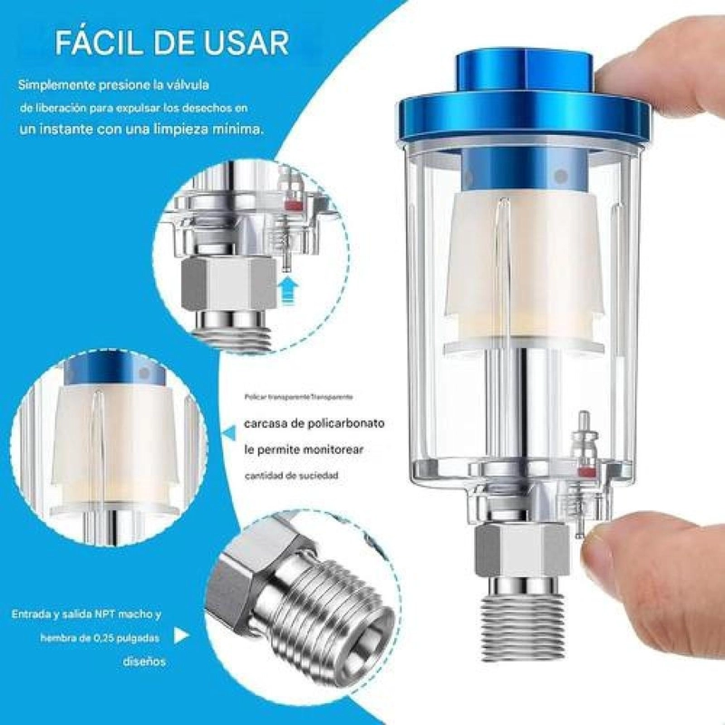 FILTRO SEPARADOR DE AGUA Y ACEITE 1/4'' PARA PISTOLA PINTAR - 3