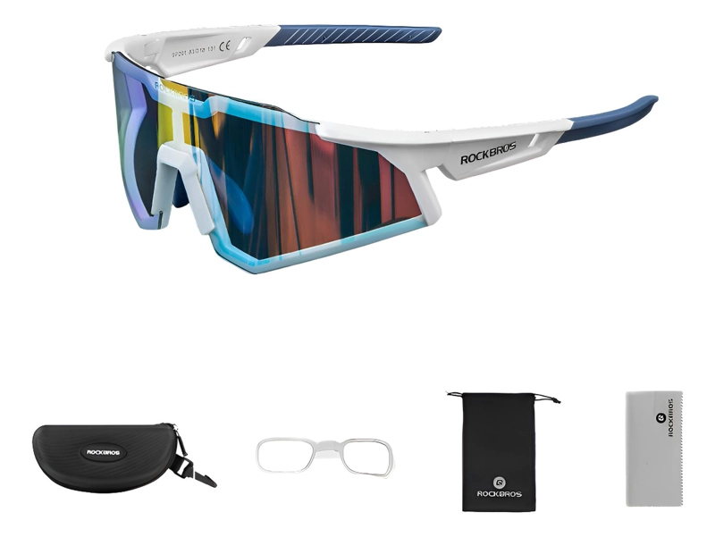 LENTES DE CICLISMO FOTOCROMATICOS POLARIZADOS UV400 ROCKBROS - CELESTE TORNASOL - BLANCO/AZUL - 1