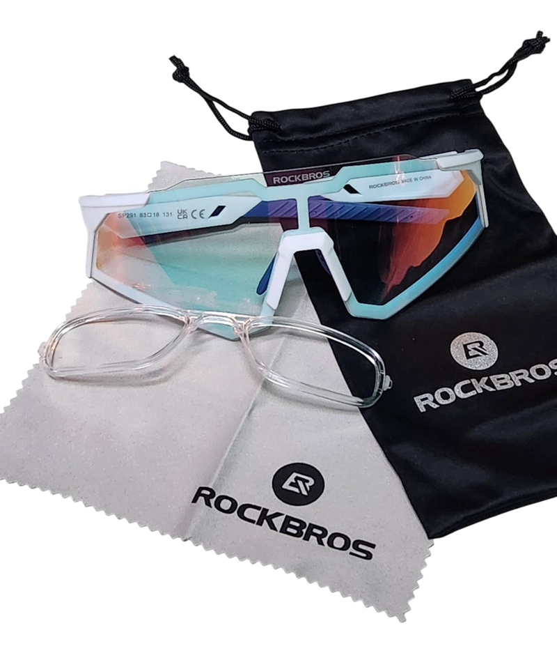 LENTES DE CICLISMO FOTOCROMATICOS POLARIZADOS UV400 ROCKBROS - CELESTE TORNASOL - BLANCO/AZUL - 7