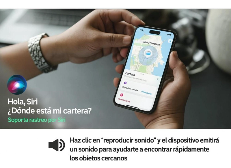 TARJETA RASTREADORA INTELIGENTE RECARGABLE BILLETERA IPHONE NEGRO - 2