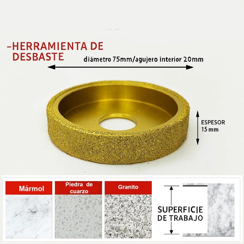 DISCO DIAMANTADO BORDE RECTO 75MM PARA PULIDO PIEDRA 15MM - DORADO - 2