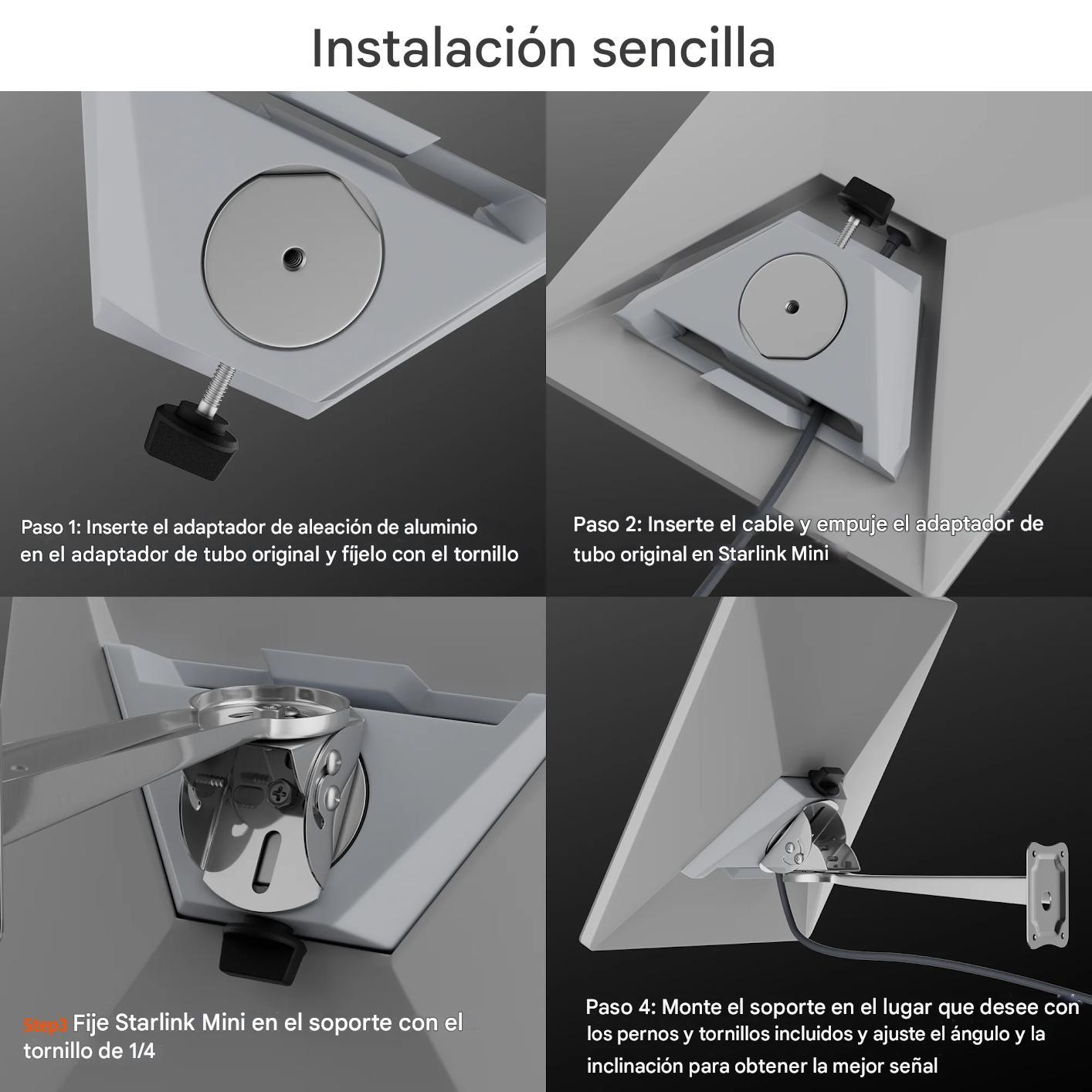 SOPORTE PARED STARLINK MINI AJUSTABLE CON ADAPTADOR ALUMINIO - 2