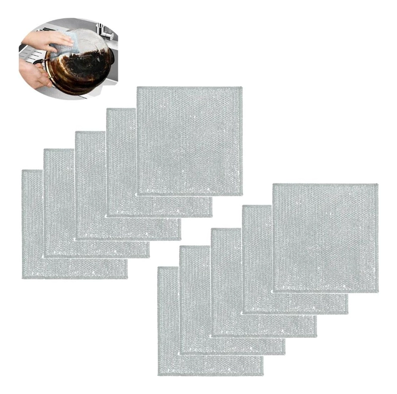 PACK 10 PAÑO FIBRA METALICA REUSABLE LIMPIEZA COCINA 30X30CM GRIS - 1