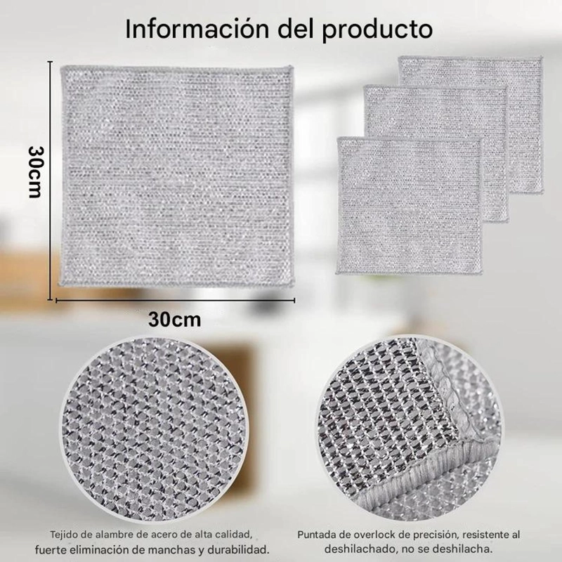 PACK 10 PAÑO FIBRA METALICA REUSABLE LIMPIEZA COCINA 30X30CM GRIS - 4