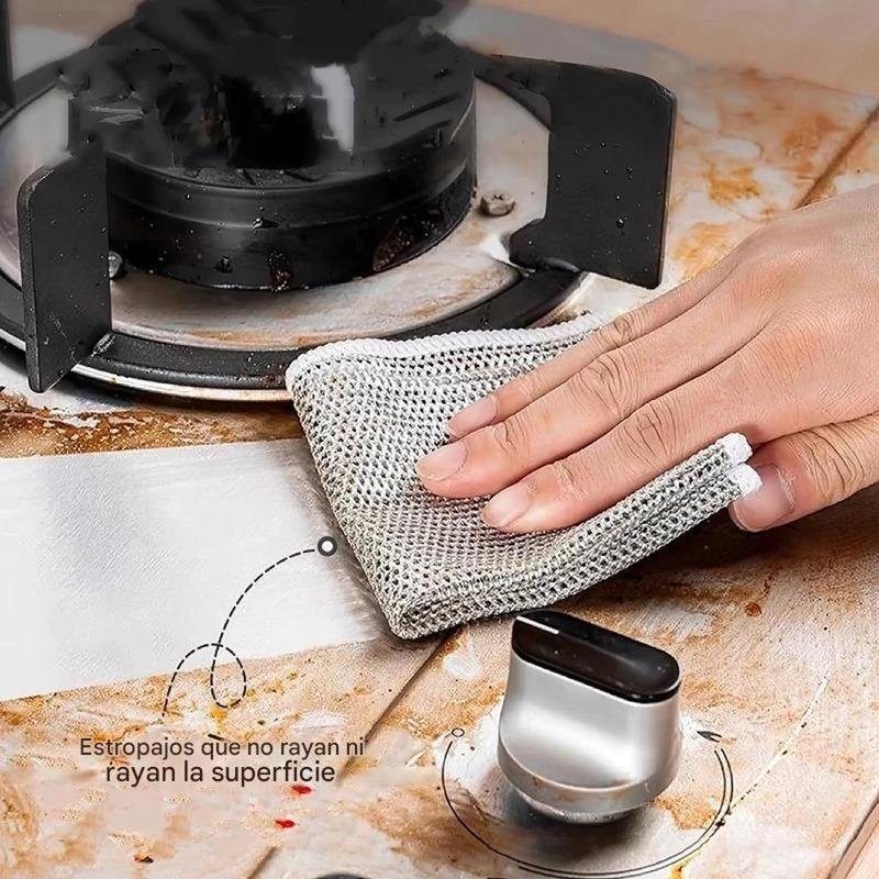 PACK 10 PAÑO FIBRA METALICA REUSABLE LIMPIEZA COCINA 30X30CM GRIS - 6