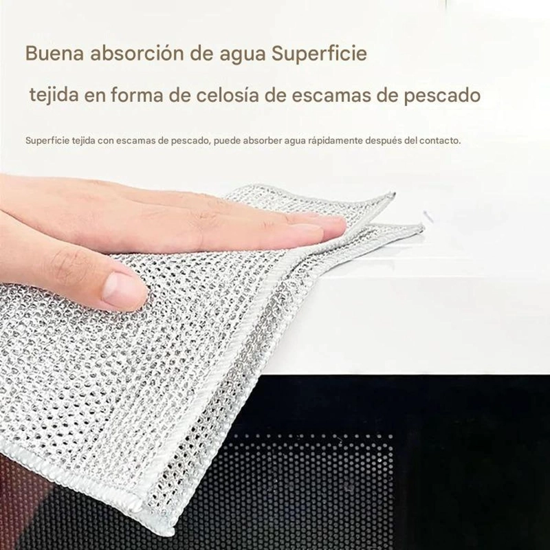 PACK 10 PAÑO FIBRA METALICA REUSABLE LIMPIEZA COCINA 30X30CM GRIS - 9