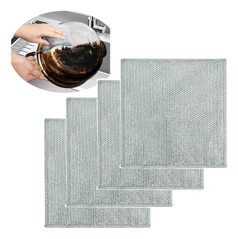 PACK 4 PAÑO FIBRA METALICA REUSABLE LIMPIEZA COCINA 30X30CM GRIS - 1