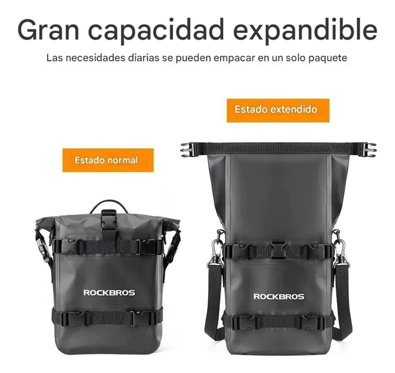 ALFORJA ROCKBROS IMPERMEABLE 5 LT MOTO BOLSO BANDOLERA VIAJE NEGRO - 4
