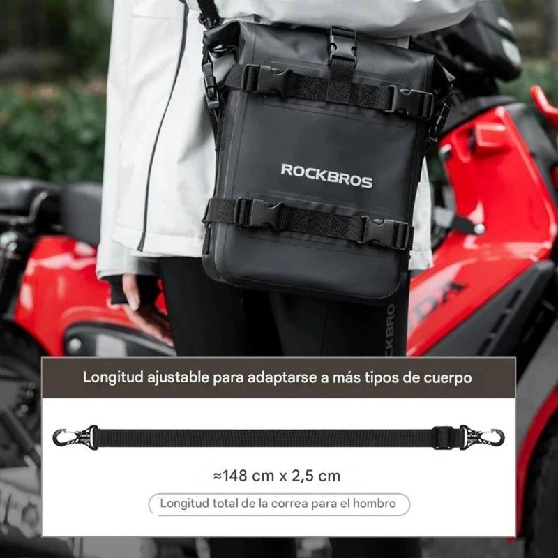 ALFORJA ROCKBROS IMPERMEABLE 5 LT MOTO BOLSO BANDOLERA VIAJE NEGRO - 5