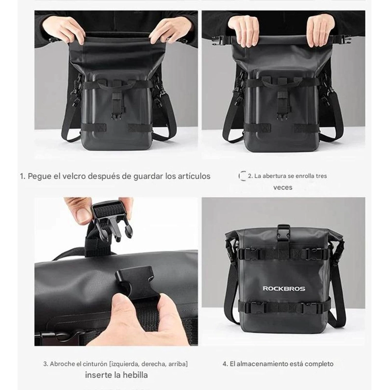 ALFORJA ROCKBROS IMPERMEABLE 5 LT MOTO BOLSO BANDOLERA VIAJE NEGRO - 6