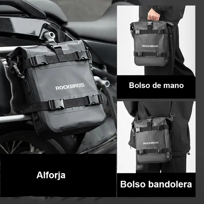 ALFORJA ROCKBROS IMPERMEABLE 5 LT MOTO BOLSO BANDOLERA VIAJE NEGRO - 9