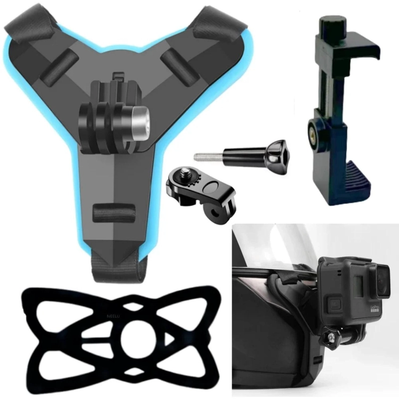 MONTURA DE MENTON PARA CASCO MOTO C/ ADAPTADOR GOPRO - 1