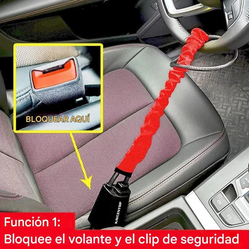TRABA ANTIRROBO VOLANTE A CINTURON AUTO UNIVERSAL - 2