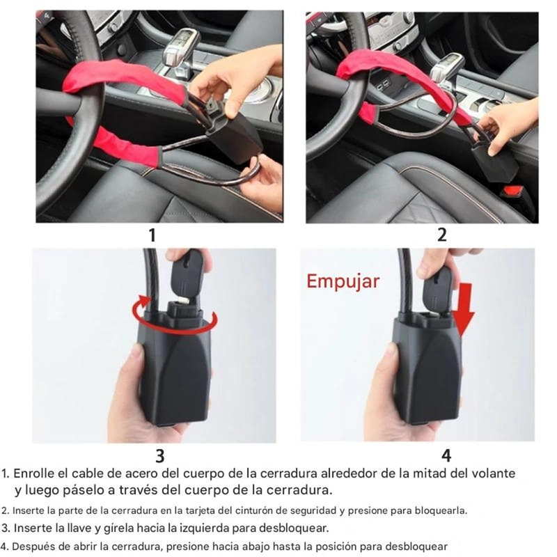 TRABA ANTIRROBO VOLANTE A CINTURON AUTO UNIVERSAL - 6