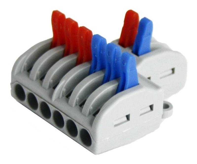 CONECTOR CABLEADO RAPIDO TIPO WAGO ENTRADA SALIDA MULTIPLES GRIS TAMAÑO TALLA UNICA LINEAL 2E 6S - 3