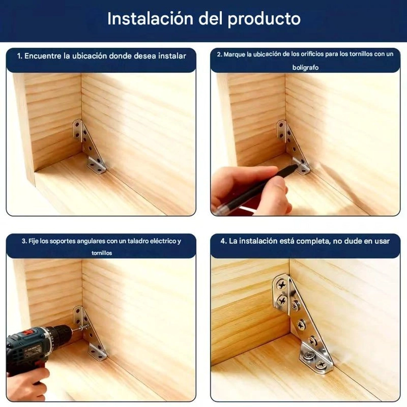 ESCUADRA ANGULO REFUERZO ESQUINERA 90° ACERO INOXIDABLE - 7