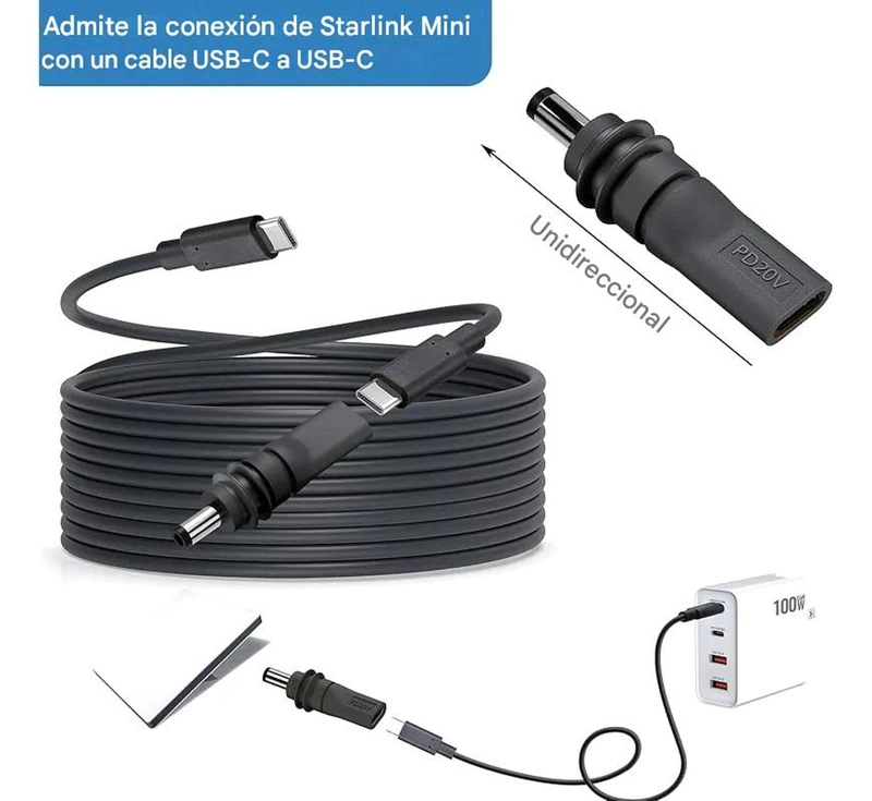 ADAPTADOR CABLE STARLINK MINI TIPO C A DC 5.5X2.1 100W TIPO C - JACK DC - 4