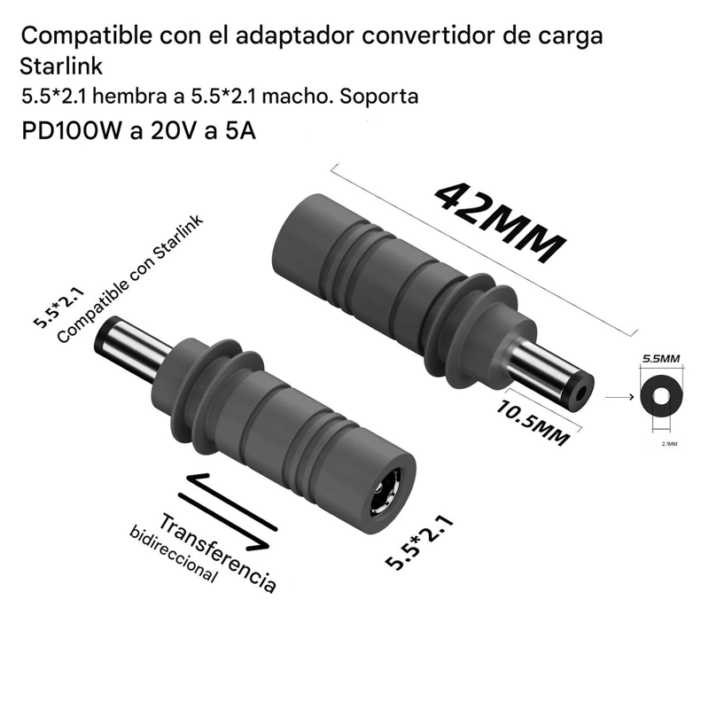 ADAPTADOR CABLE STARLINK MINI TIPO C A DC 5.5X2.1 100W TIPO C - JACK DC - 7
