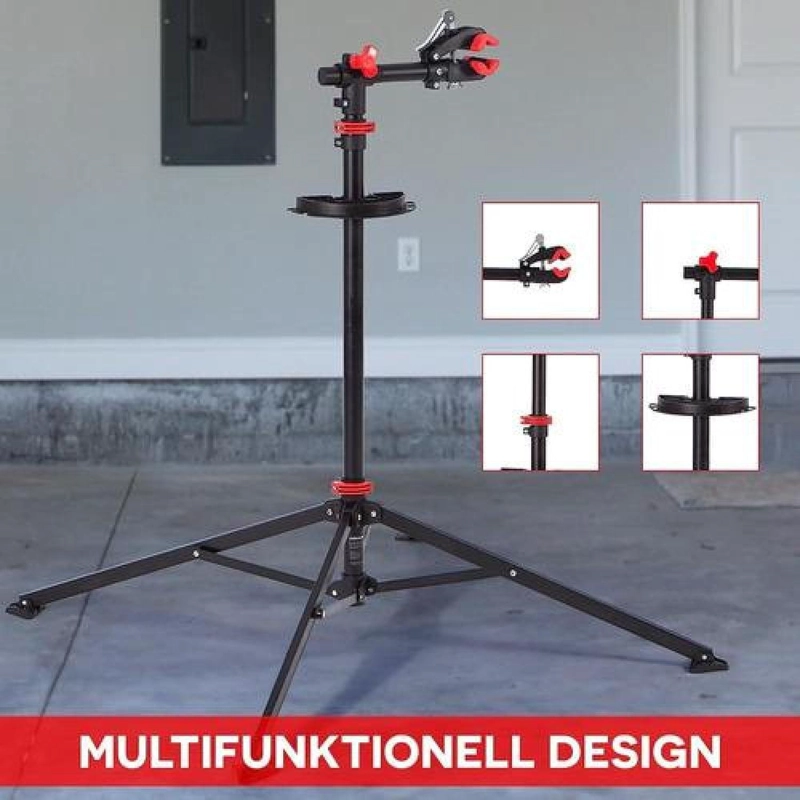 ATRIL SOPORTE MANTENCION BICICLETAS AJUSTABLE PLEGABLE NEGRO CON ROJO 4 PATAS - 7